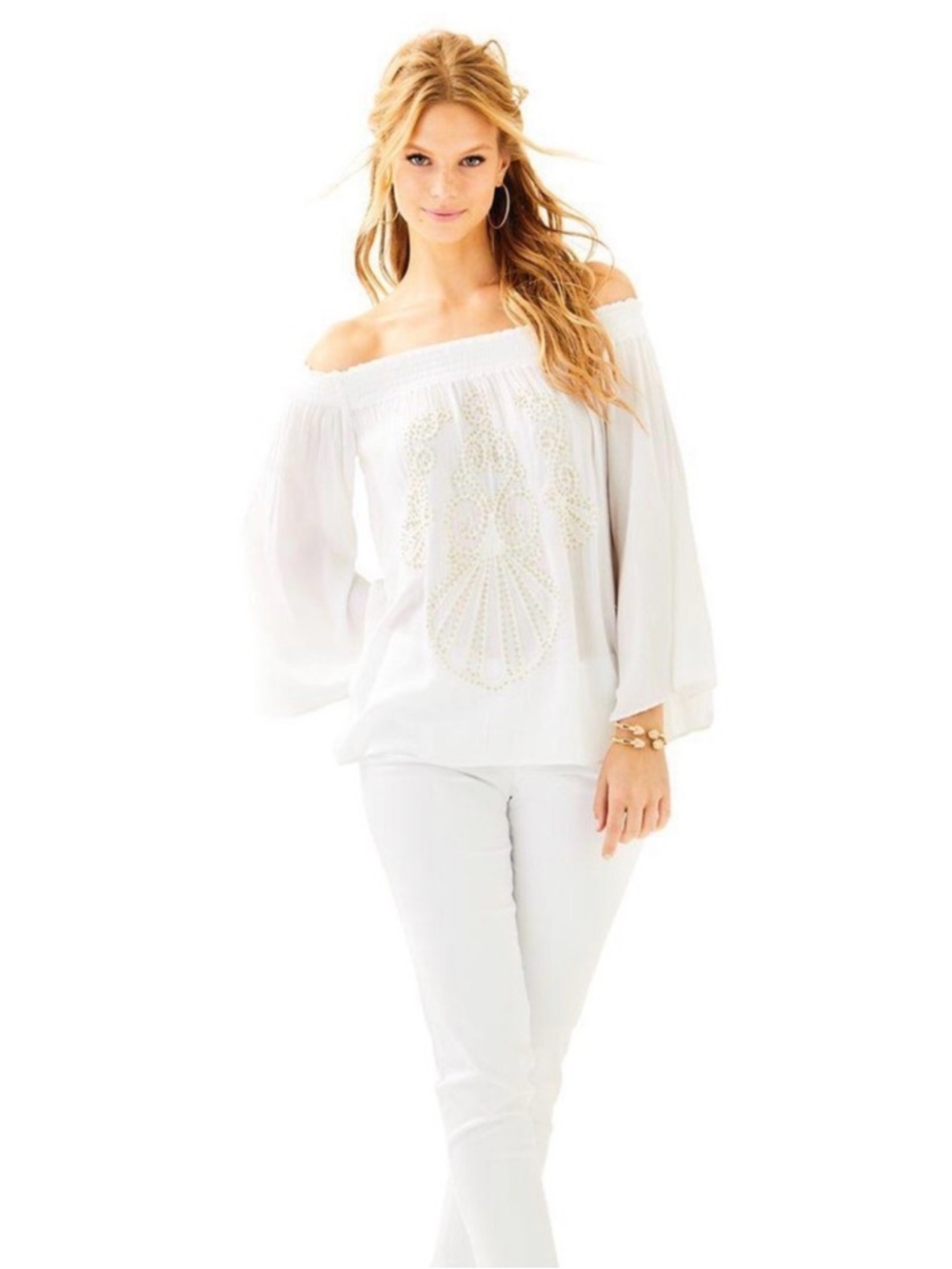 Lilly Pulitzer NITA TOP Off the Shoulder Blouse Resort White Size Medium